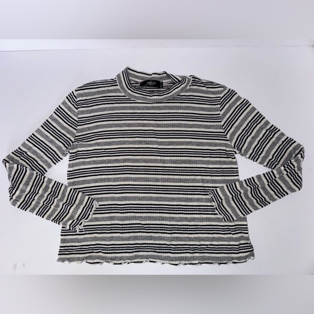 Aqua girls Black and White Striped high collared Top